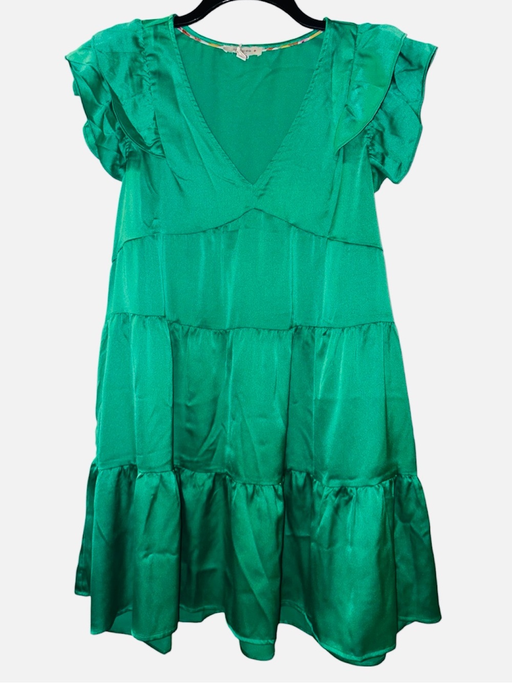 Umgee Tiered Ruffle Sleeve Babydoll Mini Dress XL Green NWT - Picture 3 of 9